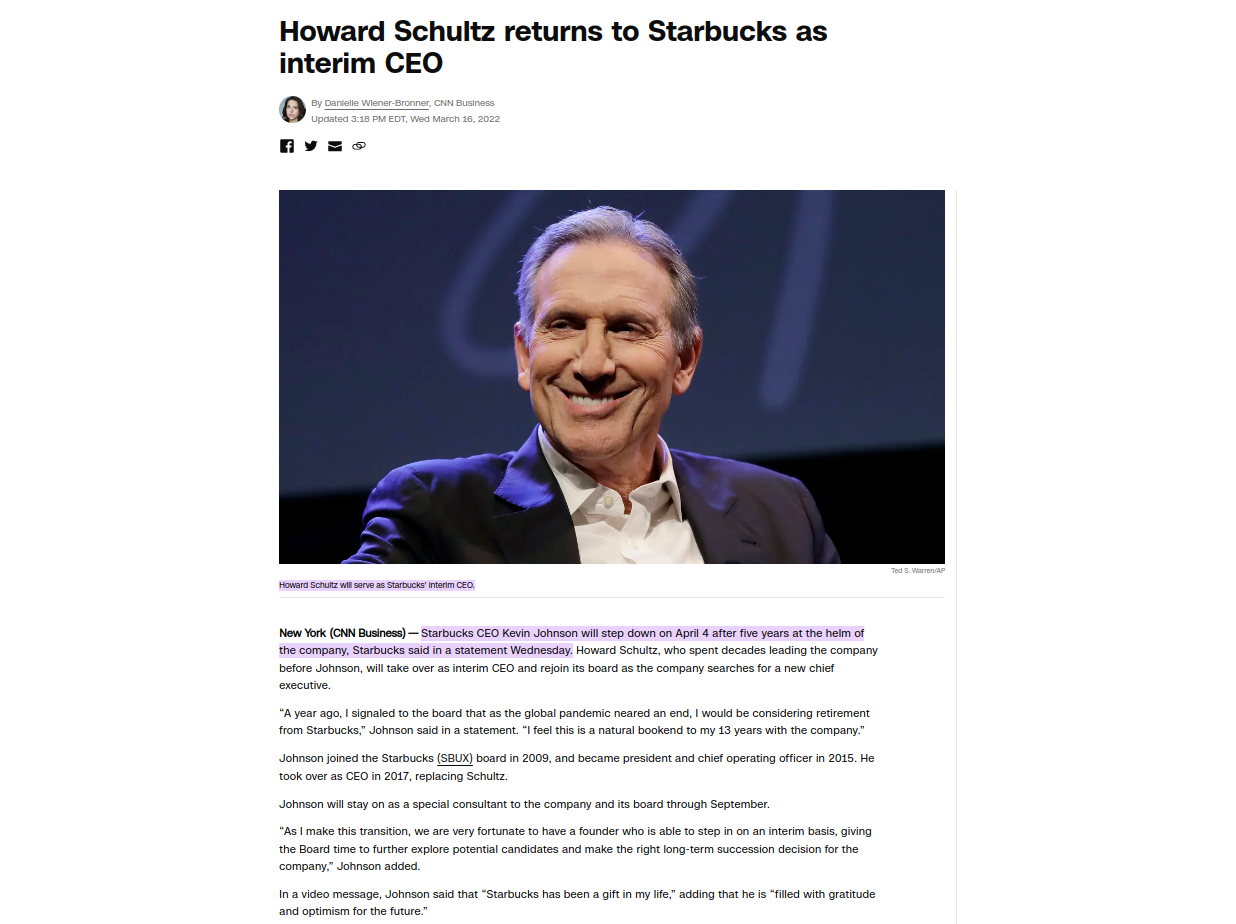 A CEO of Starbucks’ comeback