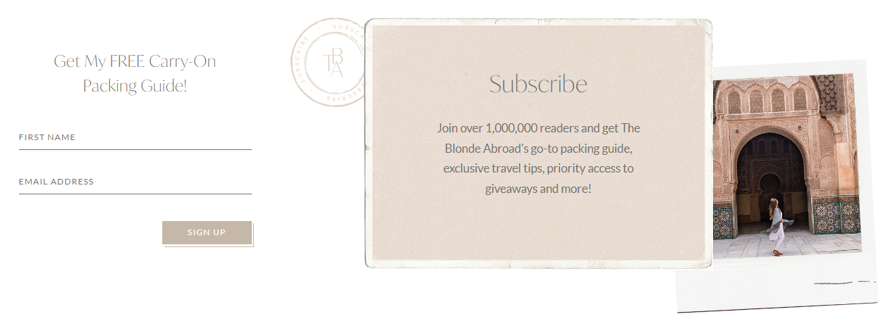 Blog subscription form on The Blonde Abroad website