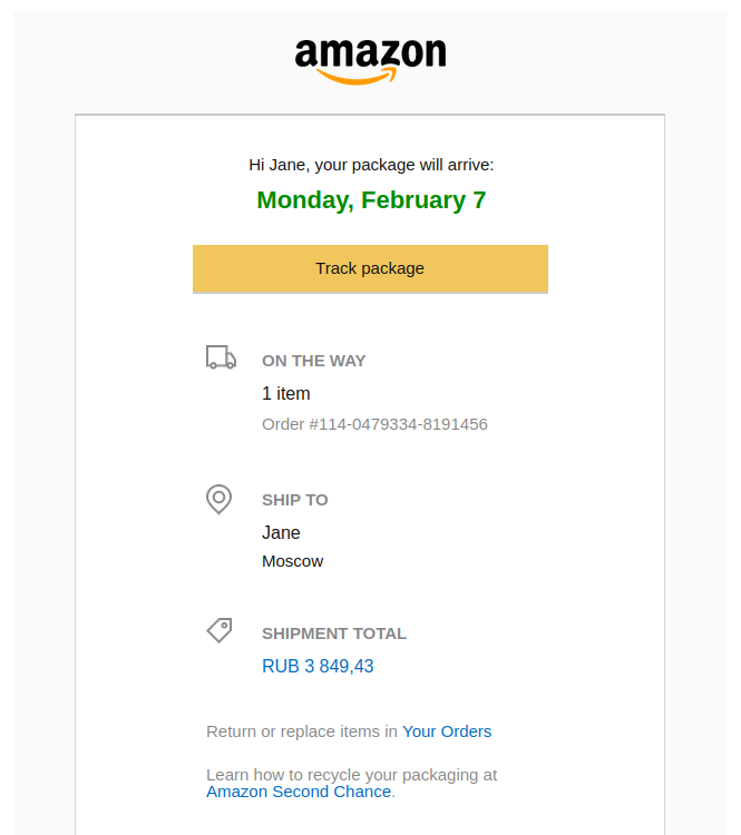 Amazon transactional email